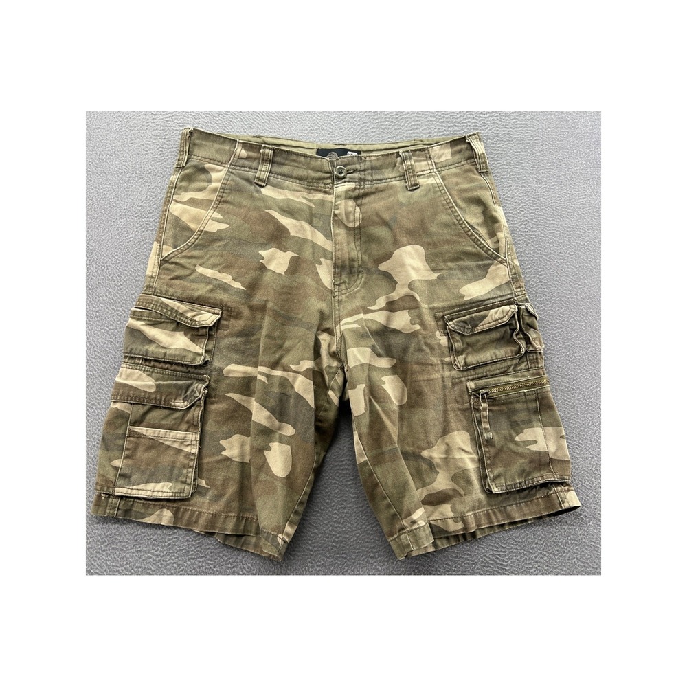 VTG Op Ocean Pacific Mens Camo Cargo Shorts 36 Green Brown Cotton Twill Pockets